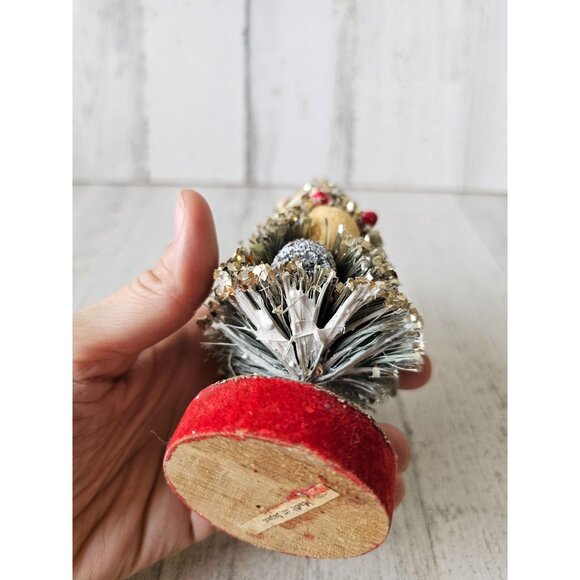 Vintage gold flocked fruit bottle mini tree Xmas pinecone decor - Picture 7 of 12